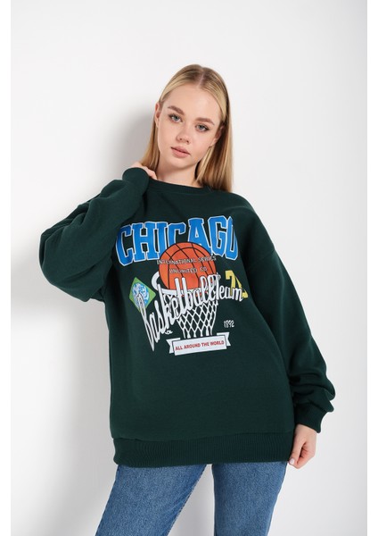 Kadın Chicago 76 Baskılı Oversize Sweatshirt