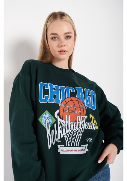 Kadın Chicago 76 Baskılı Oversize Sweatshirt