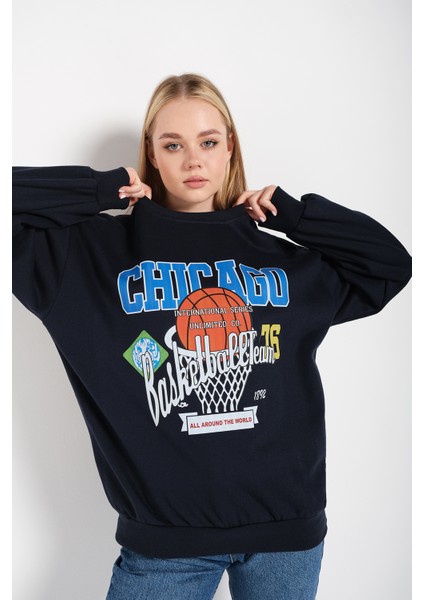 Kadın Chicago 76 Baskılı Oversize Sweatshirt
