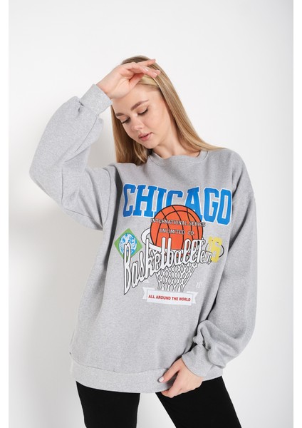 Kadın Chicago 76 Baskılı Oversize Sweatshirt