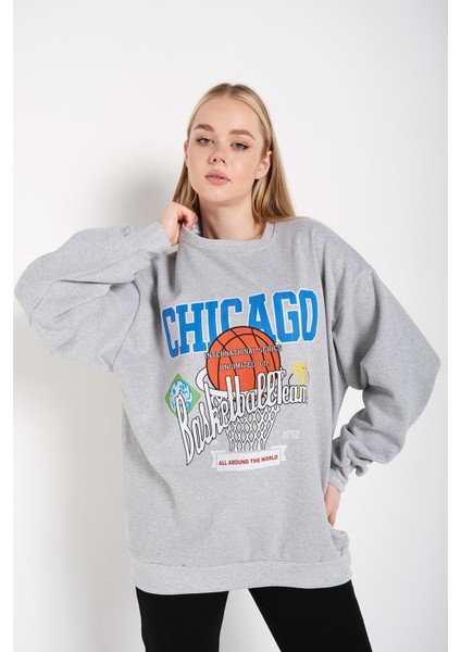 Kadın Chicago 76 Baskılı Oversize Sweatshirt