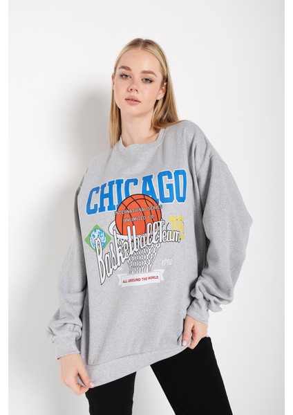 Kadın Chicago 76 Baskılı Oversize Sweatshirt