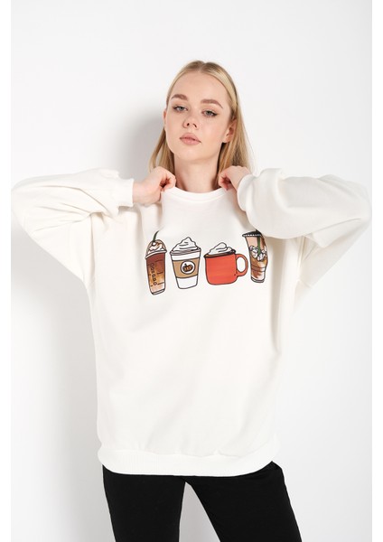Kadın Oversize Coffee Baskılı Sweatshirt fiyatları