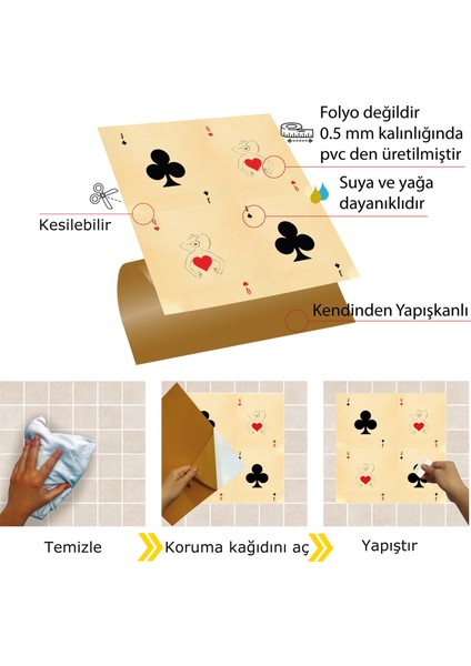 Kendinden Yapışkanlı Iskambil Kız Desenli Pvc Karo 30X30 cm 4'lü 0,36 M2