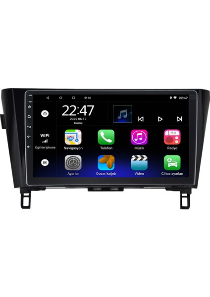 Nissan Qashqai X-Trail Android 12 Kablosuz Carplay Navigasyon Multimedya Ekran Teyp - MY-0609W-NİSSAN Qashqai X-Trail