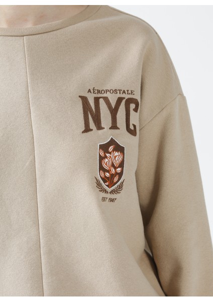 Bisiklet Yaka Nakışlı Koyu Bej Kadın Sweatshirt K-Lıfe indirimleri