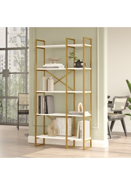 Atlantis Gold Metal Kitaplık 5 Raflı 2 Bölme 175CM Beyaz