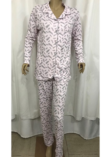 14301-NENA Kadın Önden Açık Orta Kalın Pijama Takımı-Pembe modelleri