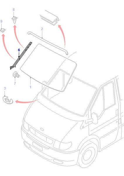 Transit Ön Cam Dış Direk Plastiği Sağ 2001-2006