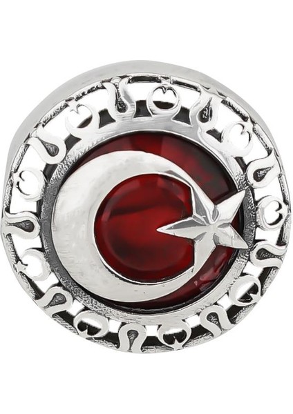 Şanlı Ay Yıldız Tasarımlı 925 Ayar Gümüş Yaka Iğnesi Rozet