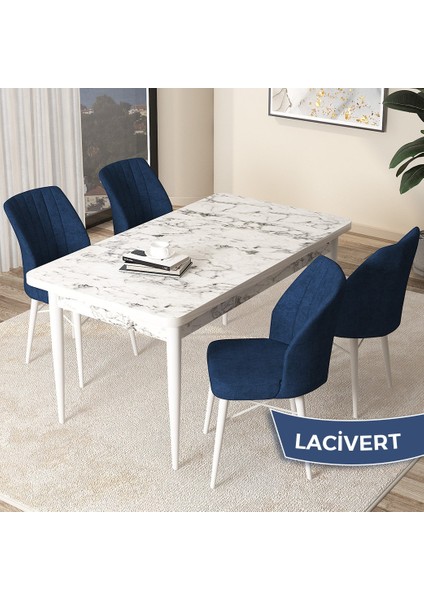 Concept Arp Serisi, Beyaz Mermer Desen Masa 70X110 Sabit Yemek Masası Takımı, 4 Sandalye