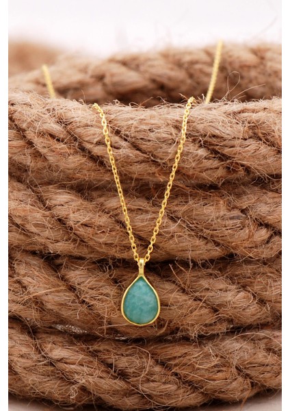 Doğal Amazonit Taşlı Damla Mini Altın Yaldızlı Gümüş Kolye 7756 fiyatları