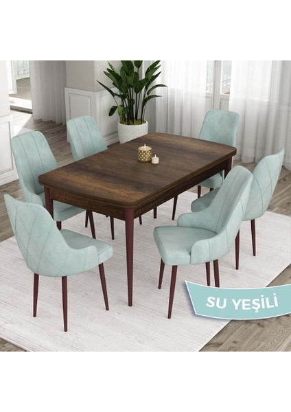Concept Ram Serisi , Barok Ahşap Desen 80X132 Açılabilir Yemek Masası Takımı, 6 Sandalye