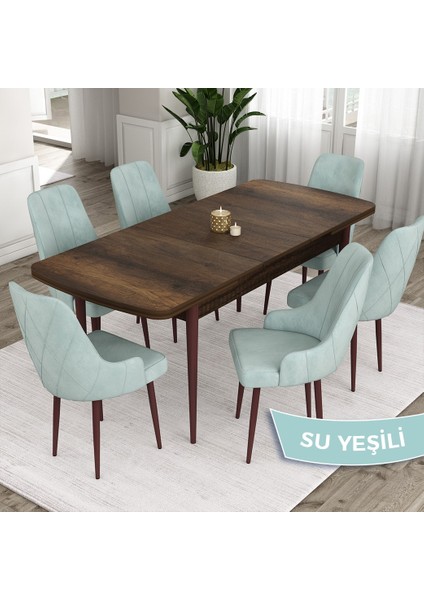 Concept Ram Serisi , Barok Ahşap Desen 80X132 Açılabilir Yemek Masası Takımı, 6 Sandalye