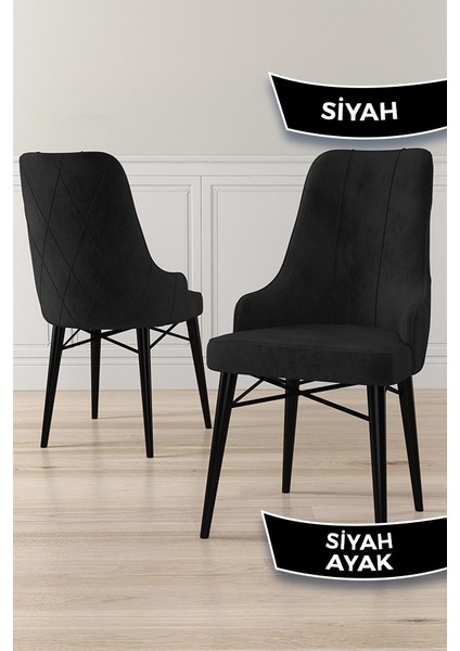 Concept Lia Serisi, Siyah Mermer Desen Açılabilir 80X132 Yemek Masası Takımı 6 Sandalye