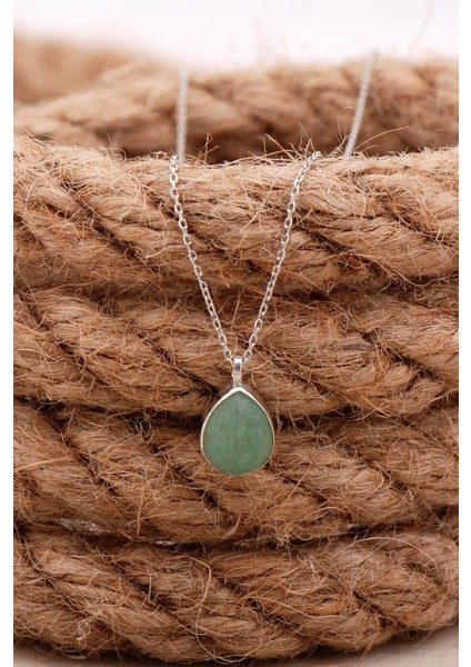 Doğal Prehnit Taşlı Damla Mini Rodyumlu Gümüş Kolye 7754 fiyatları