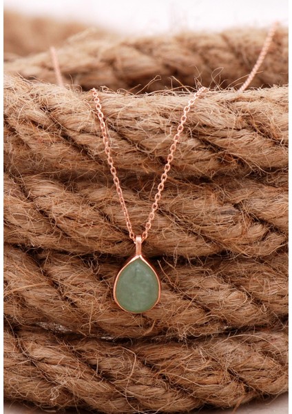 Doğal Prehnit Taşlı Damla Mini Rose Gmüüş Kolye 7755 fiyatları