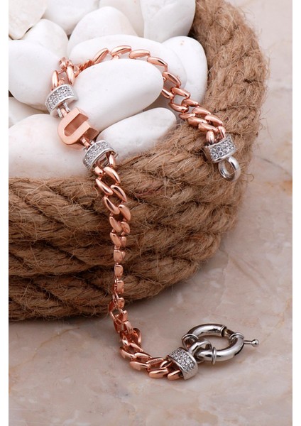 U Harfli Gurmet Rose Gümüş Bileklik 4095