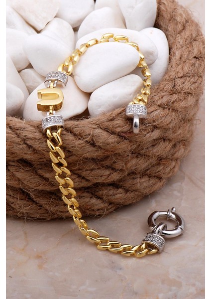 Ü Harfli Gurmet Altın Yaldızlı Gümüş Bileklik 4096