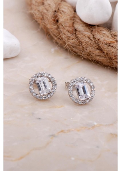 Baget Rodyumlu Gümüş Küpe 5815