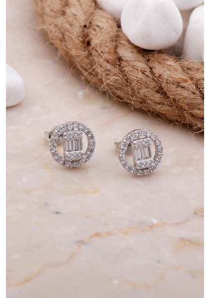 Baget Rodyumlu Gümüş Küpe 5816