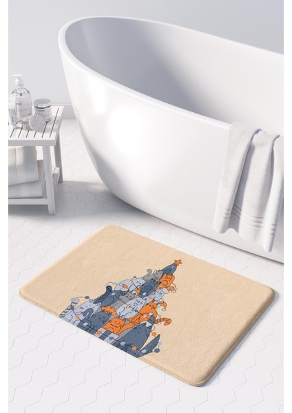 Sevimli Tasarımlı Yılbaşı Dekoru Banyo Paspası, Kaymaz Taban, Makinede Yıkanabilir, Yeni Yıl Paspası 50x80 Cm