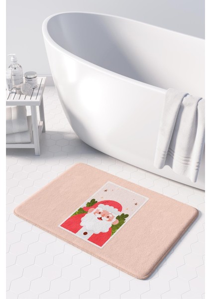 Sevimli Tasarımlı Yılbaşı Dekoru Banyo Paspası, Kaymaz Taban, Makinede Yıkanabilir, Yeni Yıl Paspası 50x80 Cm