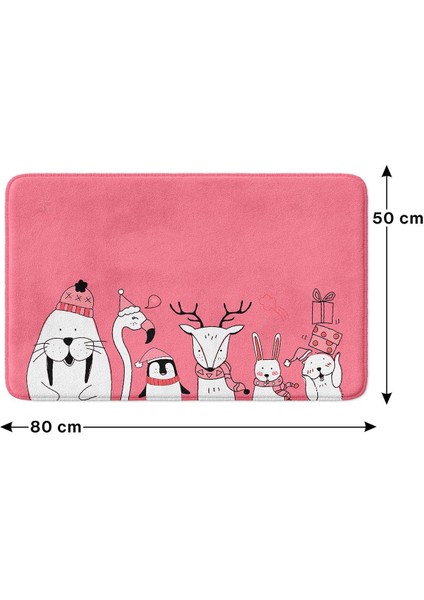 Sevimli Tasarımlı Yılbaşı Dekoru Banyo Paspası, Kaymaz Taban, Makinede Yıkanabilir, Yeni Yıl Paspası 50x80 Cm