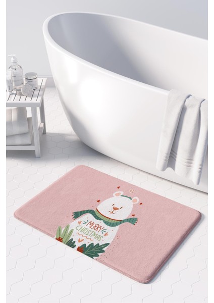 Sevimli Tasarımlı Yılbaşı Dekoru Banyo Paspası, Kaymaz Taban, Makinede Yıkanabilir, Yeni Yıl Paspası 50x80 Cm