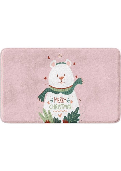 Sevimli Tasarımlı Yılbaşı Dekoru Banyo Paspası, Kaymaz Taban, Makinede Yıkanabilir, Yeni Yıl Paspası 50x80 Cm