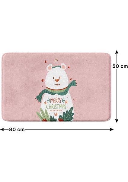 Sevimli Tasarımlı Yılbaşı Dekoru Banyo Paspası, Kaymaz Taban, Makinede Yıkanabilir, Yeni Yıl Paspası 50x80 Cm