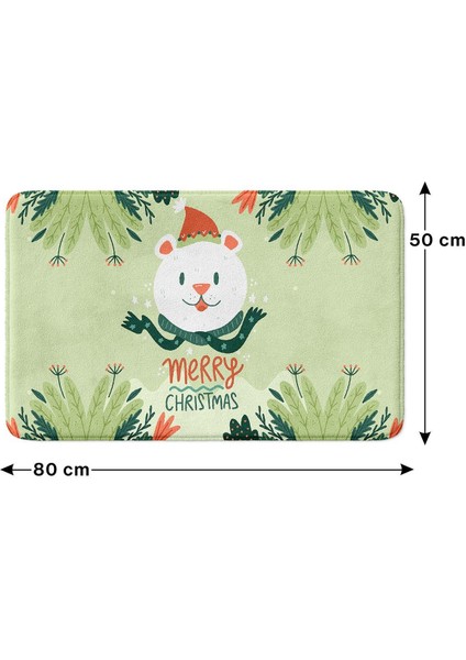 Sevimli Tasarımlı Yılbaşı Dekoru Banyo Paspası, Kaymaz Taban, Makinede Yıkanabilir, Yeni Yıl Paspası 50x80 Cm