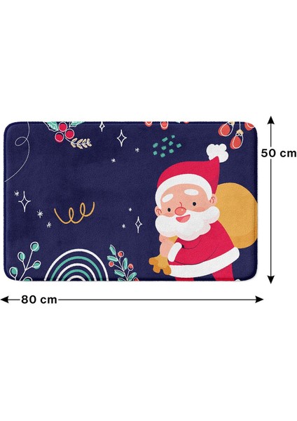 Sevimli Tasarımlı Yılbaşı Dekoru Banyo Paspası, Kaymaz Taban, Makinede Yıkanabilir, Yeni Yıl Paspası 50x80 Cm