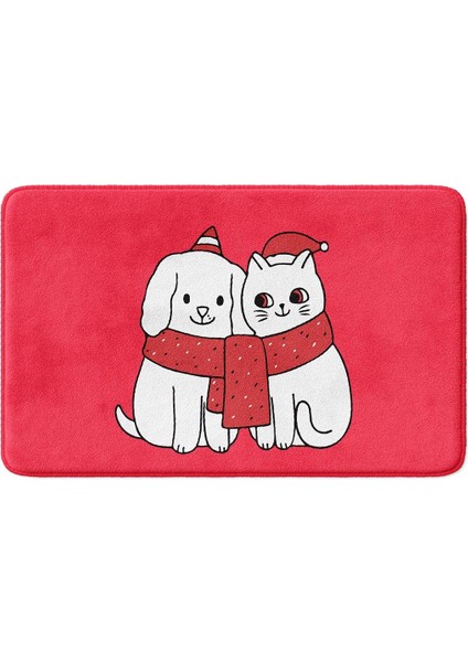 Sevimli Tasarımlı Yılbaşı Dekoru Banyo Paspası, Kaymaz Taban, Makinede Yıkanabilir, Yeni Yıl Paspası 50x80 Cm