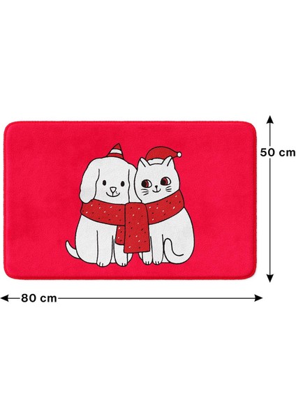 Sevimli Tasarımlı Yılbaşı Dekoru Banyo Paspası, Kaymaz Taban, Makinede Yıkanabilir, Yeni Yıl Paspası 50x80 Cm