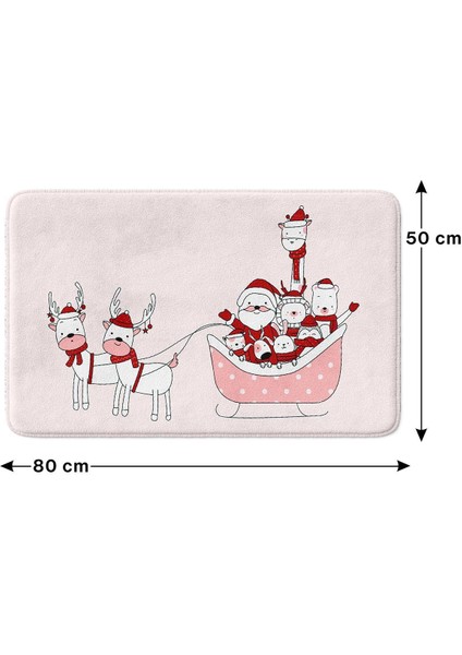 Sevimli Tasarımlı Yılbaşı Dekoru Banyo Paspası, Kaymaz Taban, Makinede Yıkanabilir, Yeni Yıl Paspası 50x80 Cm modelleri