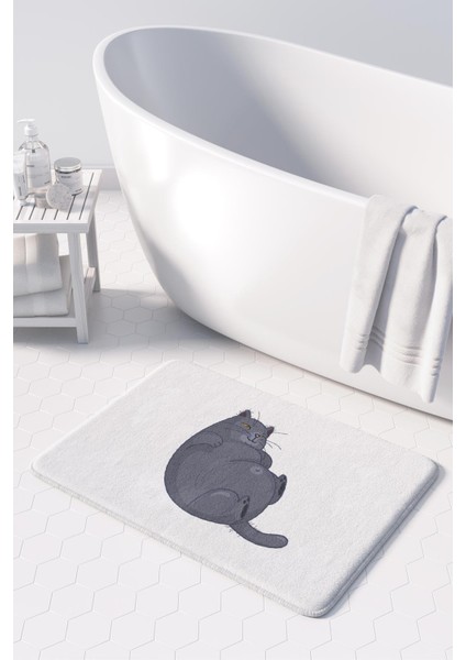 Sevimli Tasarımlı Mikrofiber Banyo Paspası, Kaymaz Taban, Makinede Yıkanabilir (50x80 Cm)