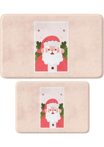 Sevimli Tasarımlı Yılbaşı Dekoru, Takım Banyo Paspası, Kaymaz Taban, Makinede Yıkanabilir, Yeni Yıl Paspası