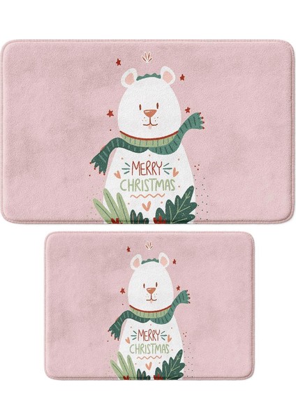 Sevimli Tasarımlı Yılbaşı Dekoru, Takım Banyo Paspası, Kaymaz Taban, Makinede Yıkanabilir, Yeni Yıl Paspası