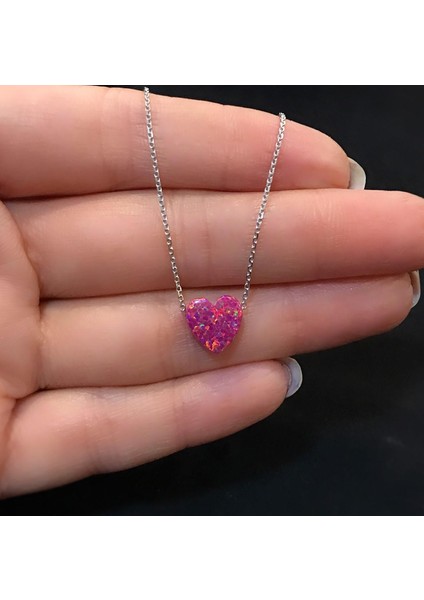 STELA OPAL FUŞYA KALP GÜMÜŞ KOLYE
