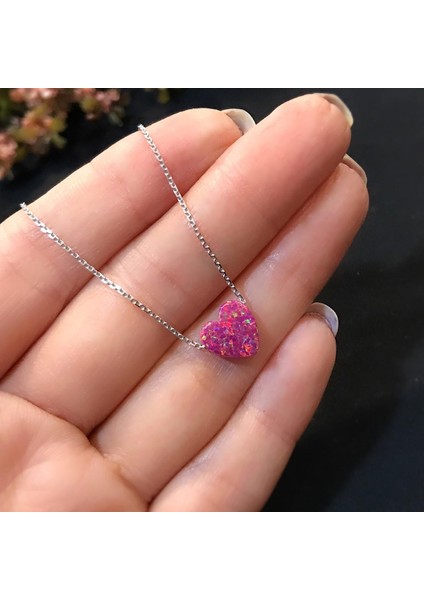 STELA OPAL FUŞYA KALP GÜMÜŞ KOLYE