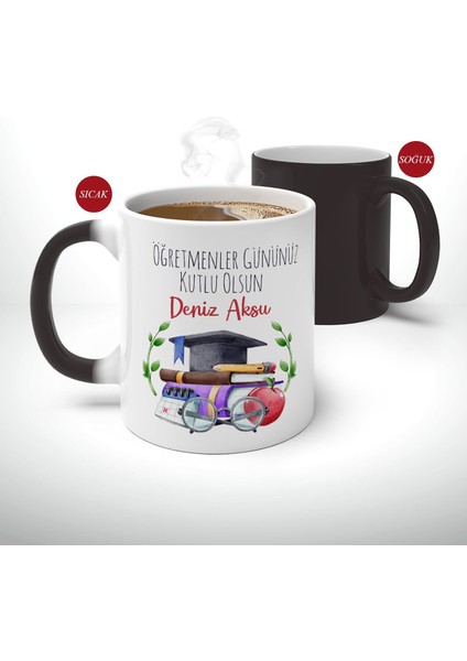 Kişiye Özel Öğretmenler Günü Tasarımlı Sihirli Kupa Bardak-3