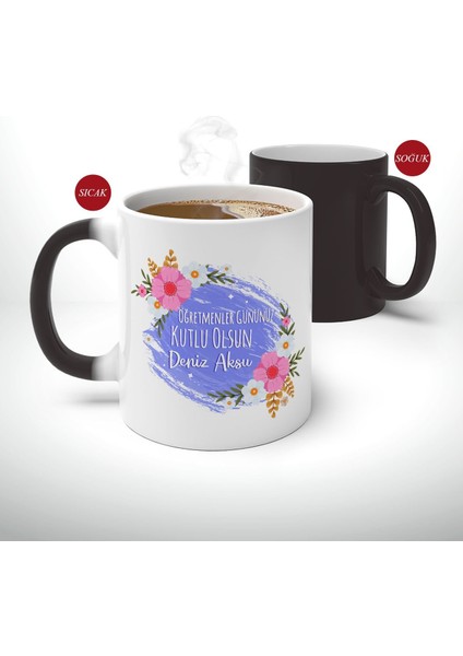 Kişiye Özel Öğretmenler Günü Tasarımlı Sihirli Kupa Bardak-4