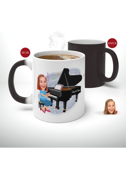 Kişiye Özel Müzik Öğretmeni Karikatürlü Sihirli Kupa Bardak-2