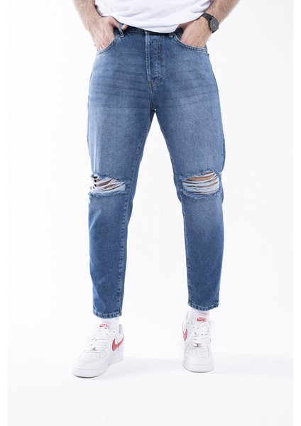 Eskitme Açık Mavi Boyfriend Jeans Pantolon