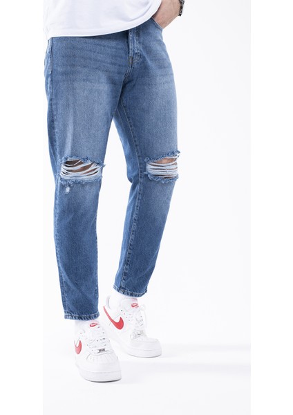 The Trend Man Eskitme Açık Mavi Boyfriend Jeans Pantolon