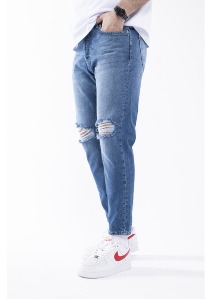 The Trend Man Eskitme Açık Mavi Boyfriend Jeans Pantolon