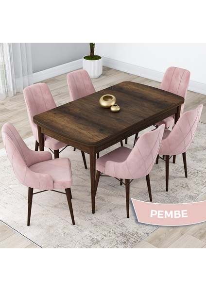 Concept Lia Serisi, Barok Ahşap Desen Açılabilir 80X132 Yemek Masası Takımı 6 Sandalye
