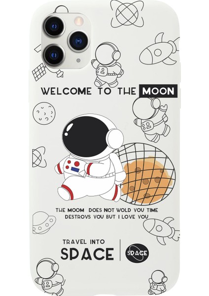 iPhone 11 Pro Sevimli Astronot Desenli Premium Silikonlu Telefon Kılıfı