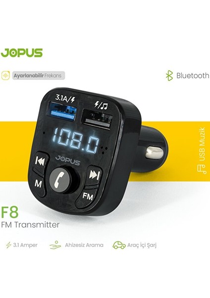 F8 Bluetooth Fm Transmitter & Araç Çakmaklık Şarjı